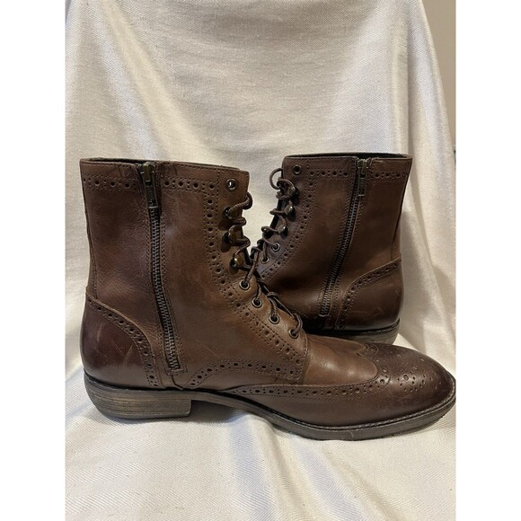 Andrew Marc Wingtip Brown Leather Lace Up Ankle‎ Boots w/ Zipper Men 9.5 C99-112 - Picture 13 of 16